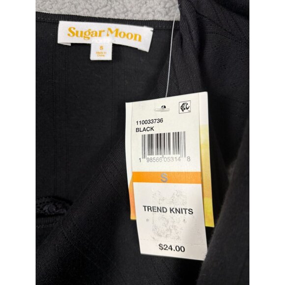 Sugar Moon Juniors' Women's Layered-Look Pointelle Knit Top Black Size Small NWT - Picture 7 of 8